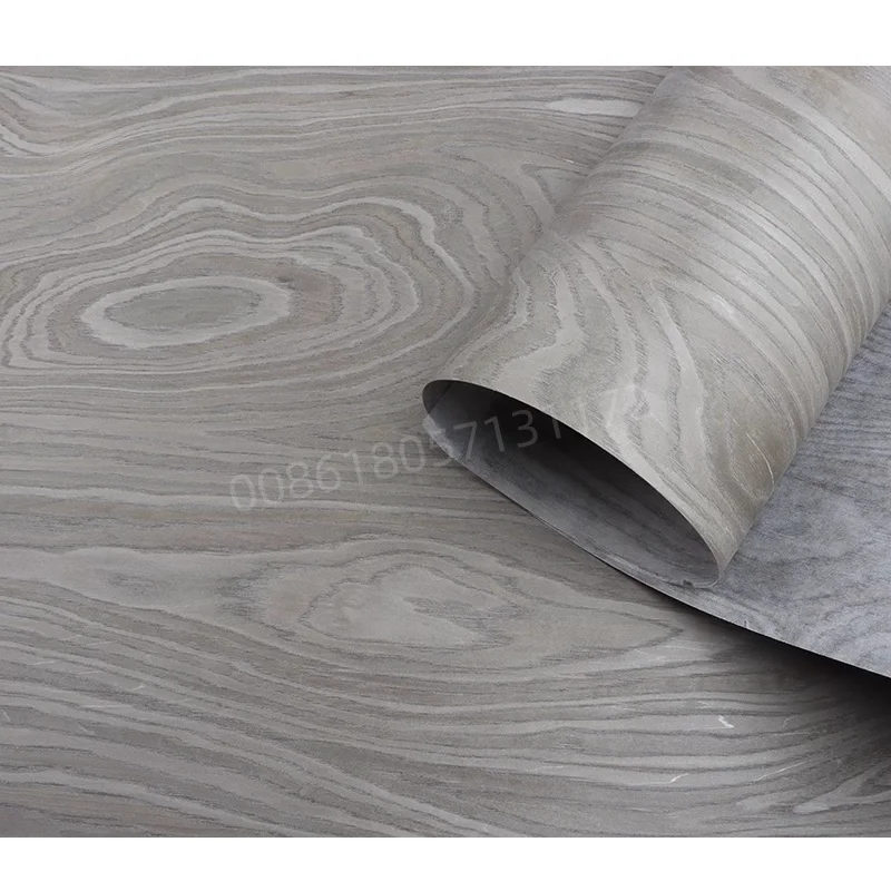 Reconstituted Engineered Grey Ash Wood Veneer with Burl Pattern, E.V., Fleece Backing, 60x250cm, 1pc, for Furniture & Home Decor