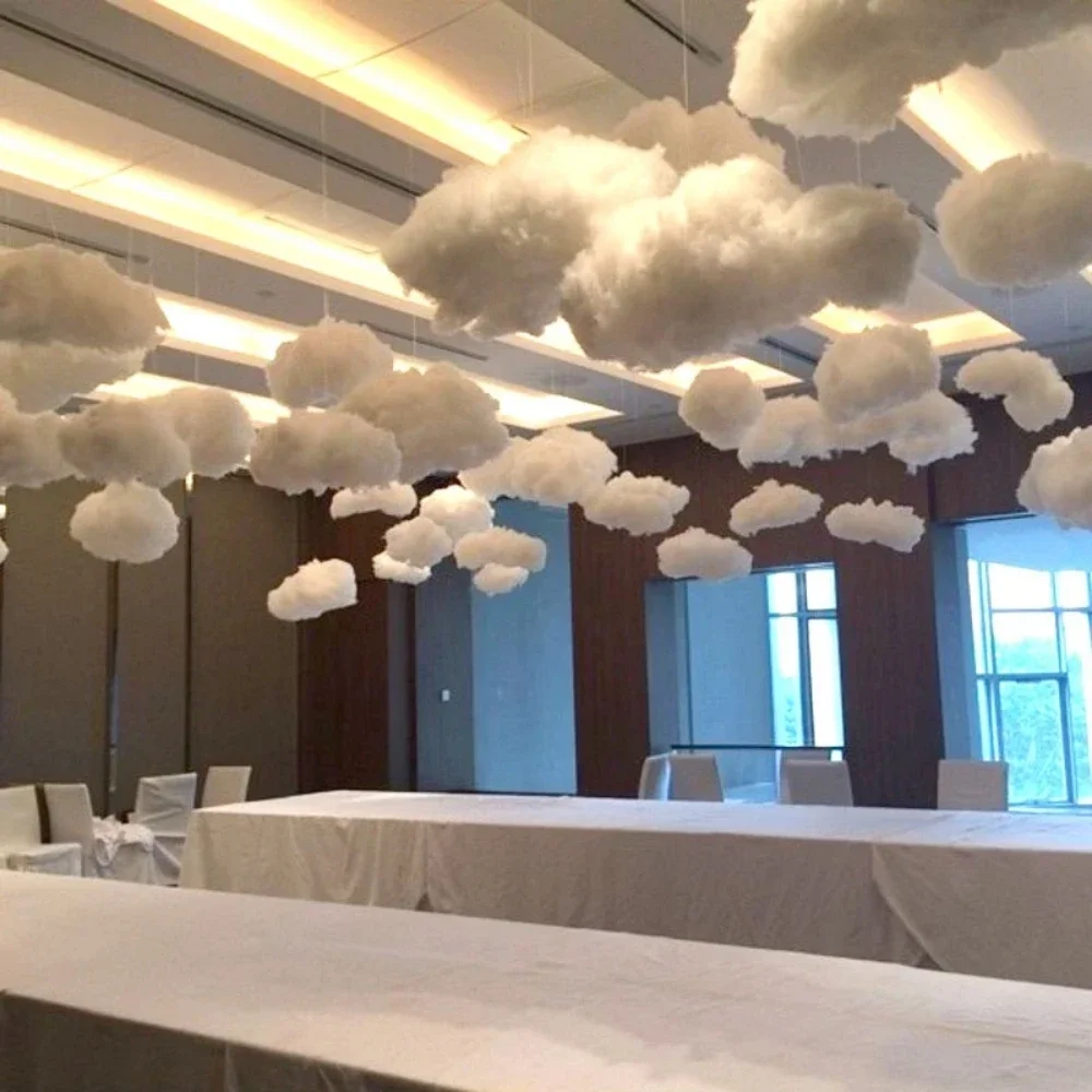 Artificial White Cotton Cloud Weddings Birthday Party Background Decoration Props Room DIY Hanging Ornaments Simulation 3D Cloud