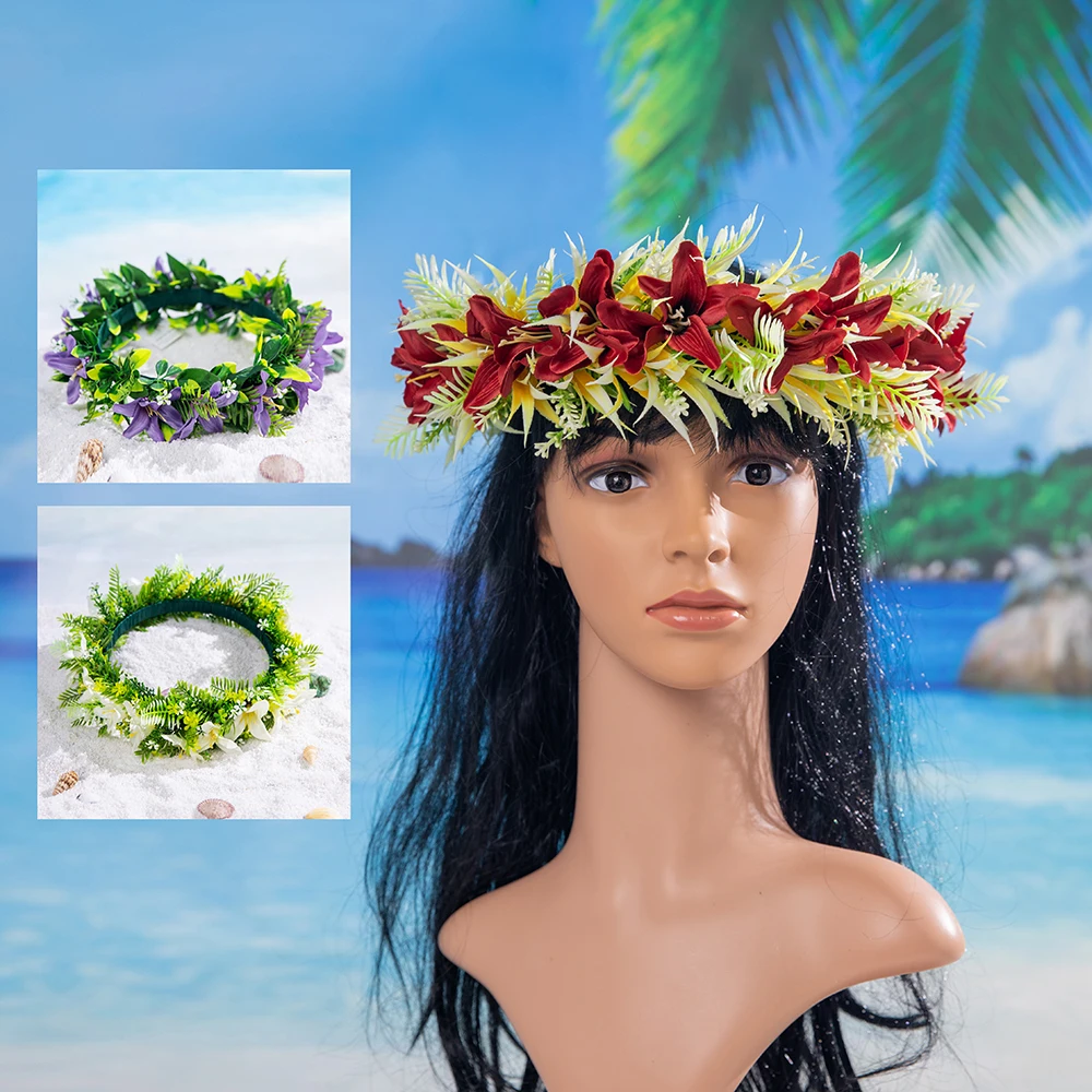 

Sun Beach Artificial Lily&Grass Headband Haku 64 CM Aloha Hula Dance Celebration Event Crown Floral Garland Festival Head Lei