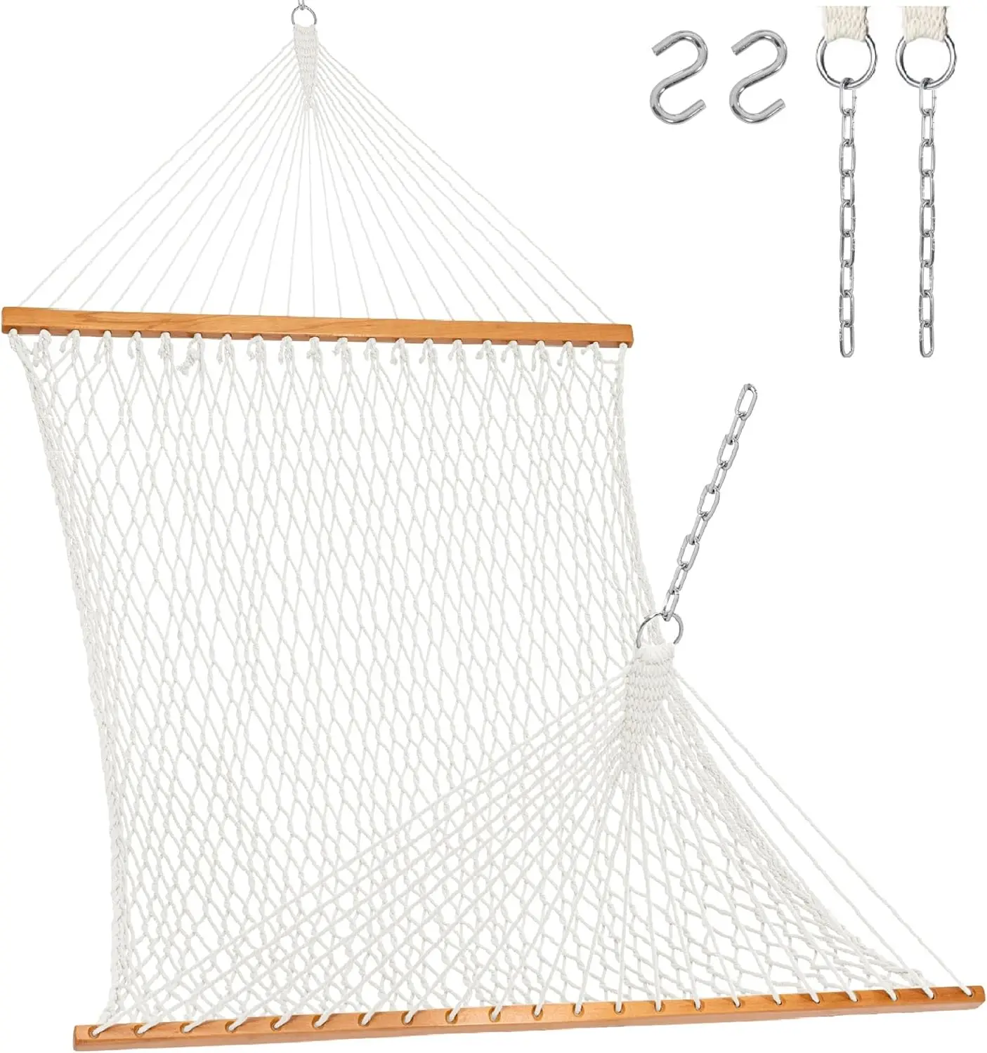 

12FT Double Rope Hammock, 2 Person Hand Woven Cotton with Spreader Bar for Patio Poolside, Max 450 Lbs