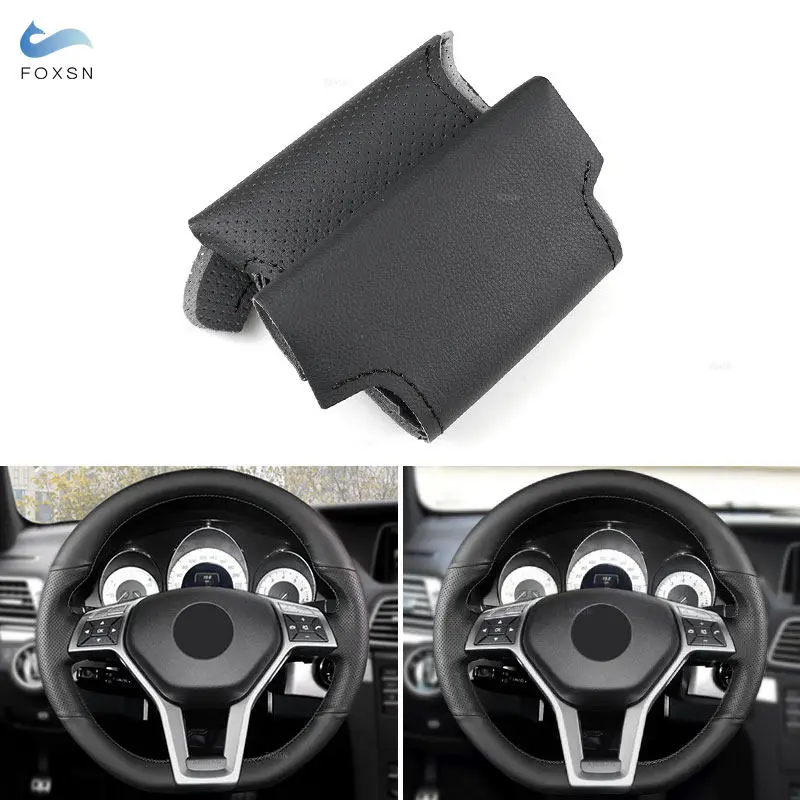 Black Perforated Leather Steering Wheel Cover Trim For Mercedes Benz A45 AMG W176 C63 W204 CLA C117 CLS S-Model 2011 2012-2016