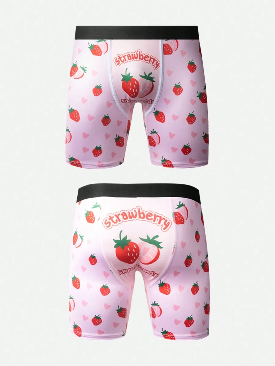 

Mens Strawberry Print Boxer Briefs 3pcs Set