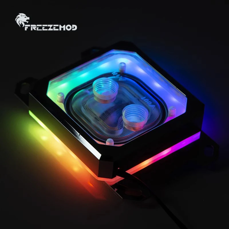 FREEZEMOD Komputer CPU Water Block 5V ARGB SYNC, Efek Cahaya Difusi Aurora, Penutup PMMA + Bingkai Aluminium INTEL-PK5E / AMD-PK5E