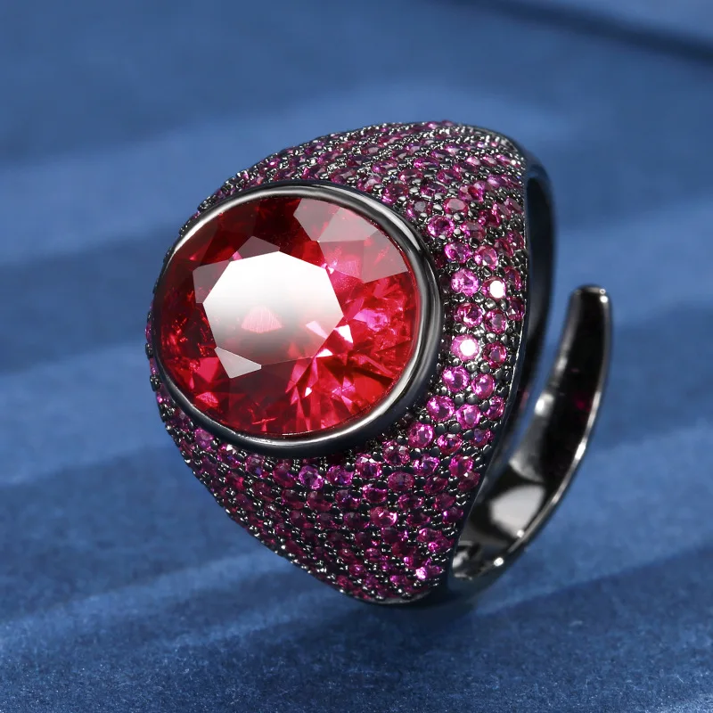 Jewelry Plated Colored Gems Egg-Shaped Black Gold Personality Ring 10*12