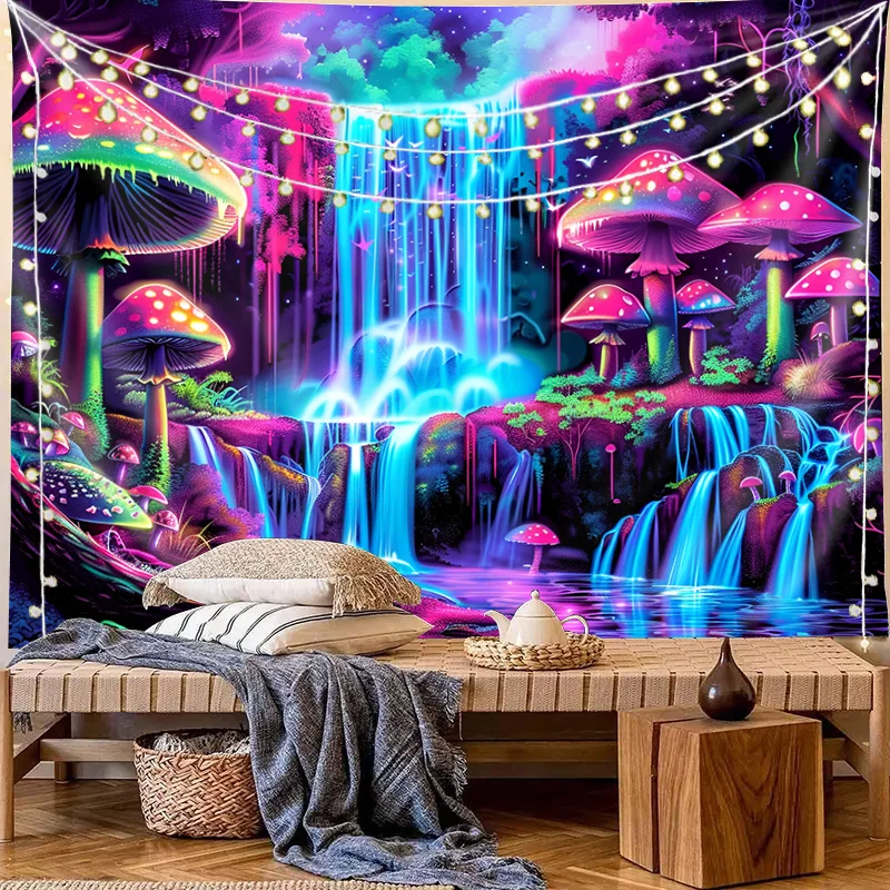 VIKAMA Psychedelic Forest Waterfall Tapestry Cyberpunk Style Home Decoration Living Room Bedroom Gaming Room Curtains