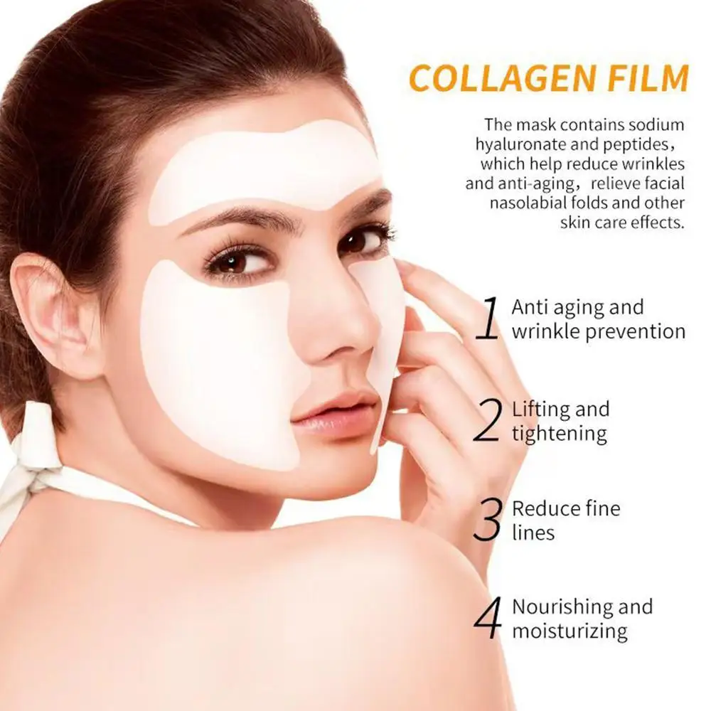 Mascarilla Facial Soluble en papel con película de colágeno, para la piel y las mejillas pegatina, parche para la frente, parches de líneas de sonrisa, eliminador de arrugas antienvejecimiento