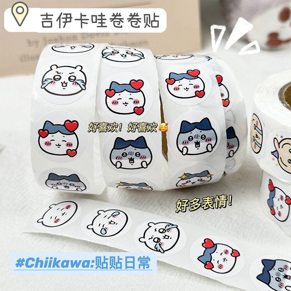 500Pcs Chiikawas Cartoon Kawaii Emoji Roll Stickers Hand Ledger Notebook Phone Case Sealing Decoration Sticker Children Toys