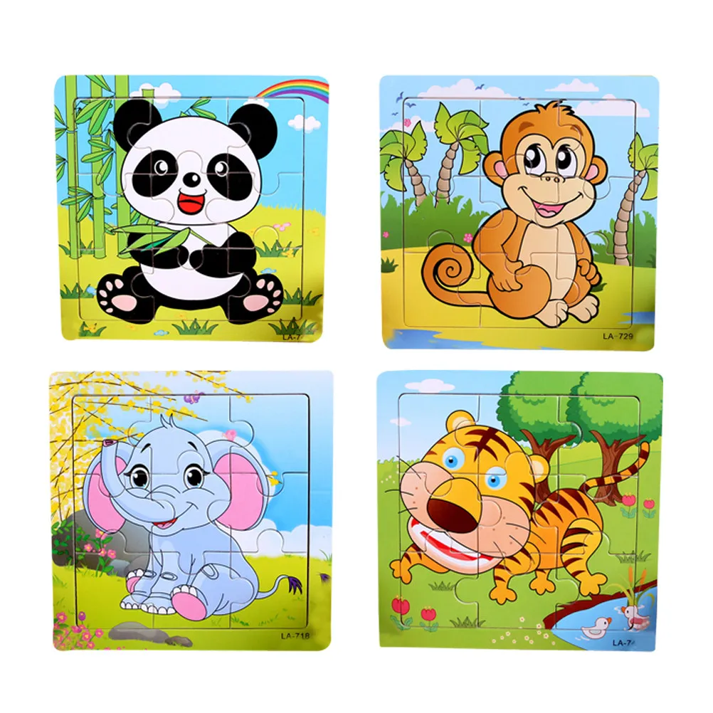 

4Pcs Wooden Animal Chunky Puzzle Solid Color Educational Equipment for Toddlers Preschool Baby Kids Hand Eye Coordination