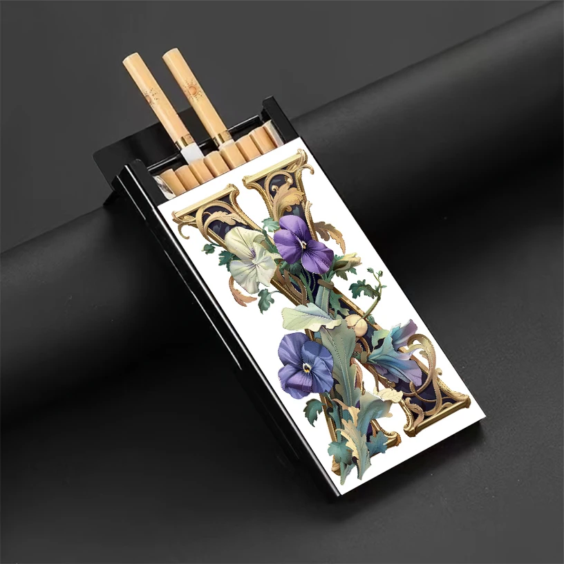 

Blue-purple Flowers Wrap Letters, Cigarette Box, Cigarette Storage Box, Moisture-proof and Squeeze-proof Cigarette Box