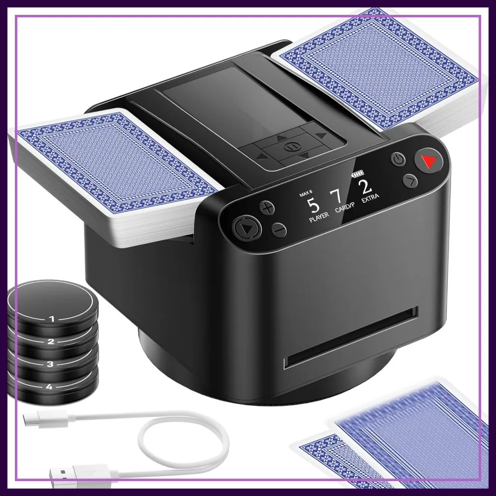 

Rechargeable Automatic Card Shuffler 2 Deck – Fast, Low Noise, Compact for Poker, UNO, Game Nights
