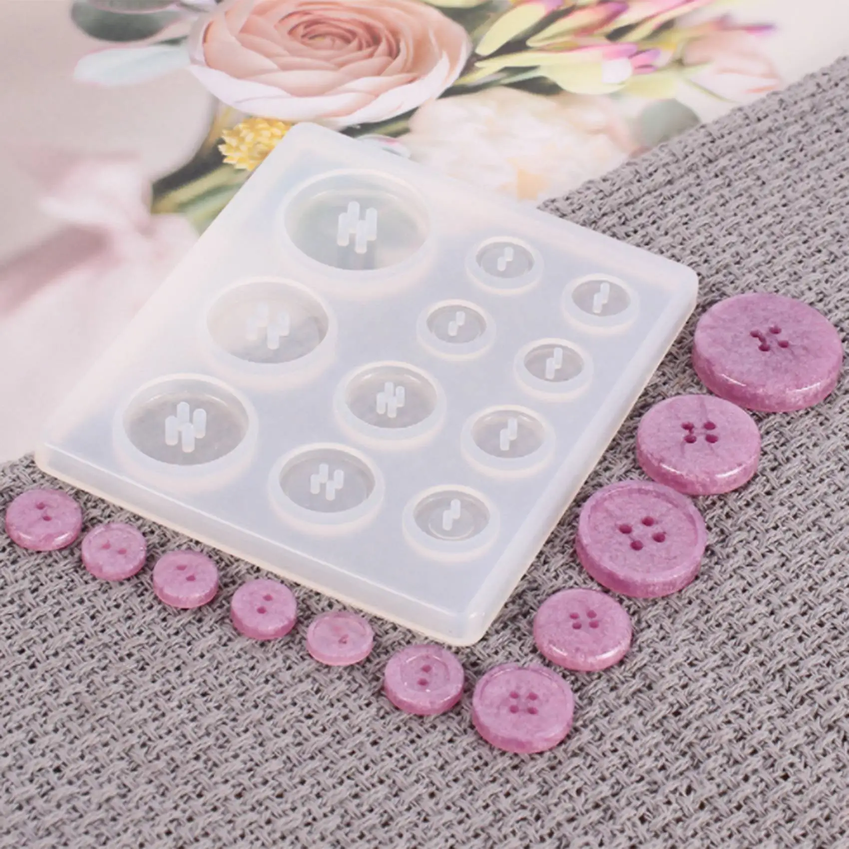 DIY Silicone Mold Resin Button Handmade Resin Mold with Hole Pendant Button Clay Epoxy Pendant for Keychain Supplies