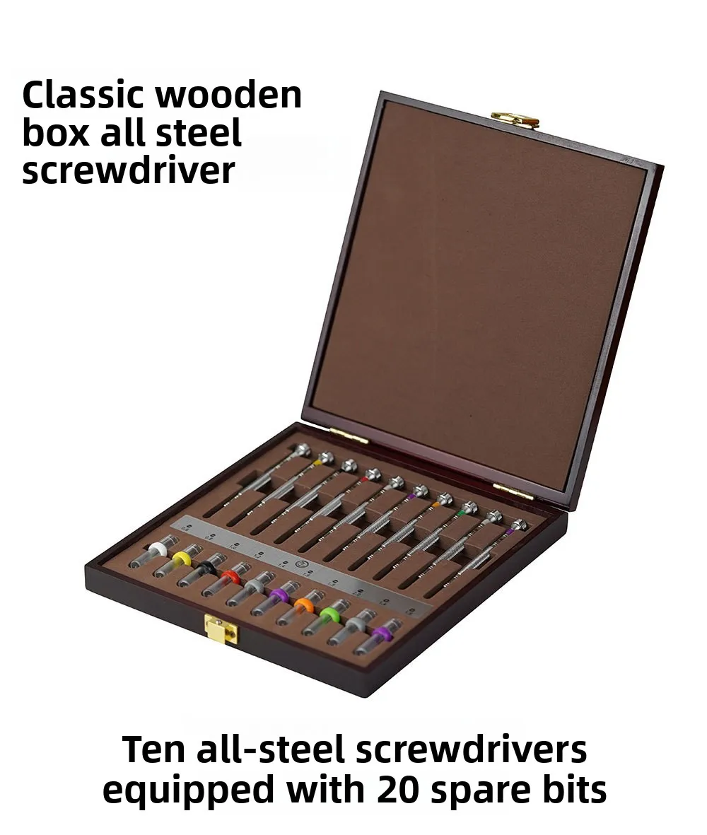 

Watch repair tools, wooden box packaging, screwdriver set, ten all-steel watchmaker's selected screwdriver to remove the watch