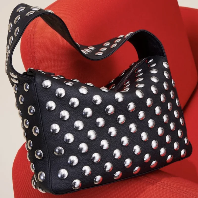 Fashionable Studded Purses Shoulder Hobo Bag Punk Women Small Shouder Purse Vegan Leather Designer Handbags Streetwear