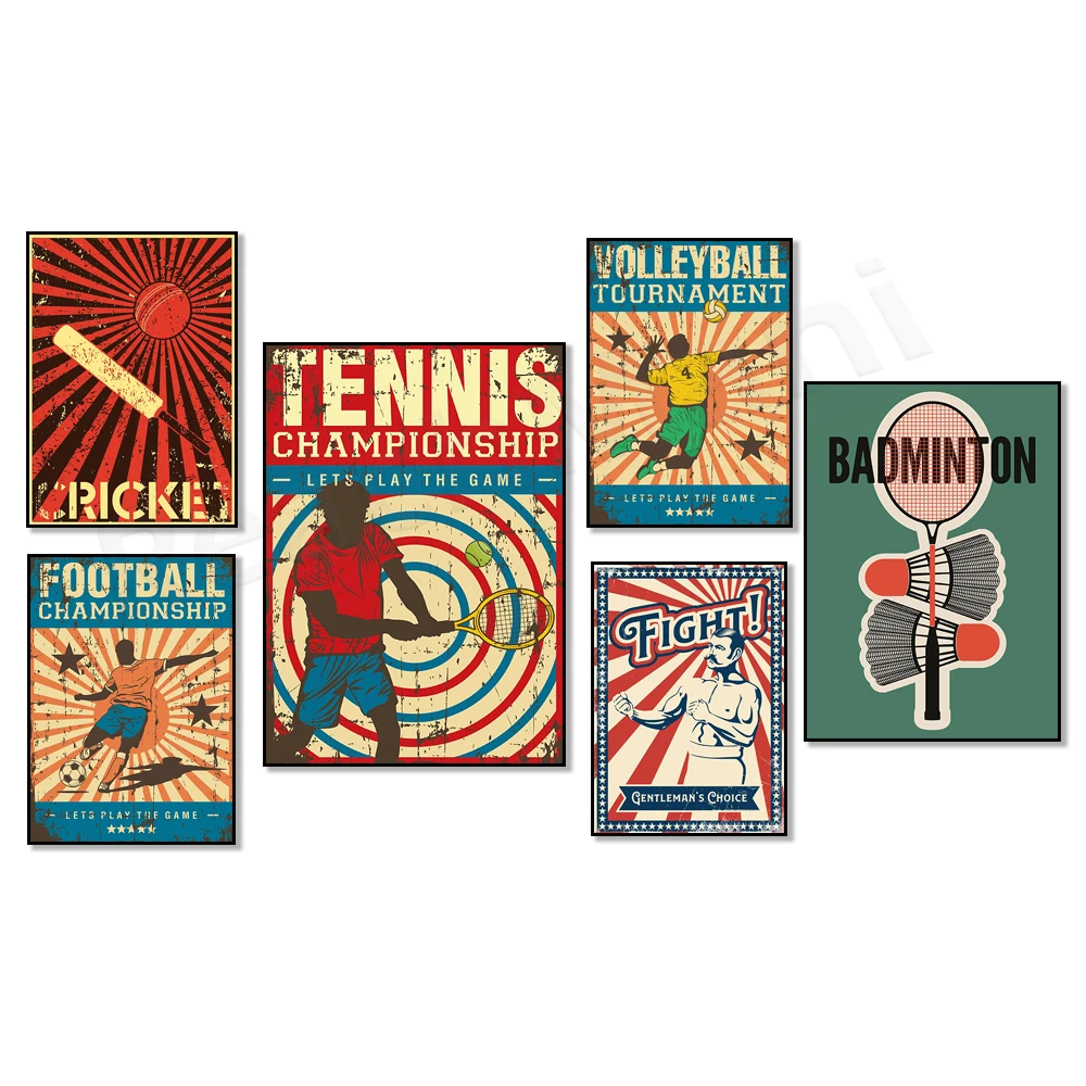 Fighting boxing, tennis, badminton, basketball, football player poster art deco canvas sport pictures sports gym decoration