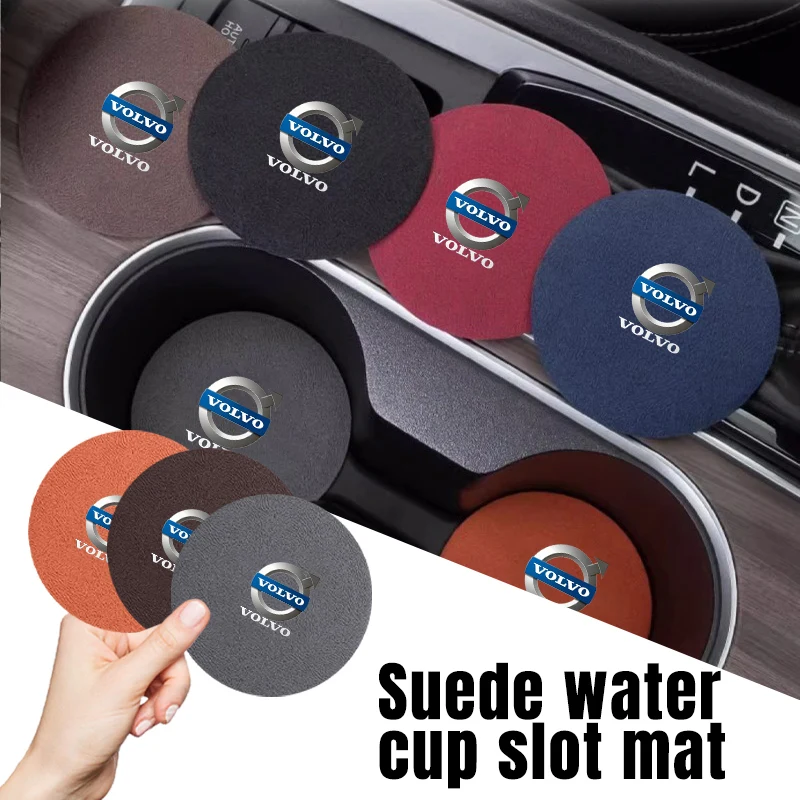 Car Coaster Water Cup Slot Non-Slip Mat Suede Pad Accessories For Volvo XC40 XC60 XC70 XC90 V40 V60 C30 C70 S60 S80 S90 V70 V90