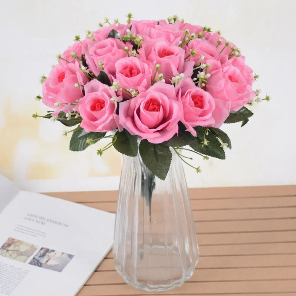 

Simulation Rose Bouquet 18 Heads Artificial Flowers Fake Flower Bouquet Living Room Arrangement Wedding Bridal Hand Bouquet