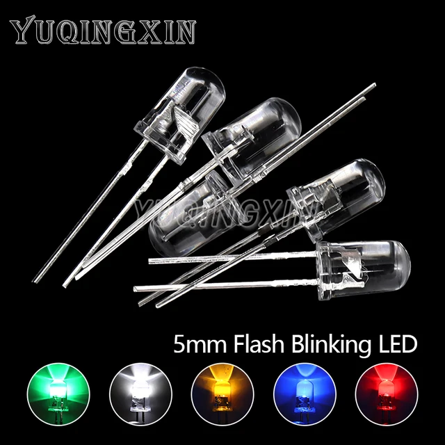 50 sztuk 5mm biały zielony czerwony niebieski żółty dioda elektroluminescencyjna automatyczne miganie kontrola błysku LED miga 5 mm dioda LED 1.5HZ