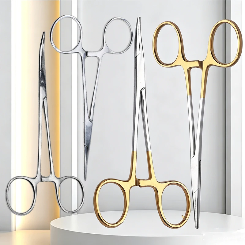 

12.5cm Hemostatic Forceps Surgical Forceps Locking Elbow Scissors Pliers Hemostat Locking Clamps Forceps Curved/Straight Tip