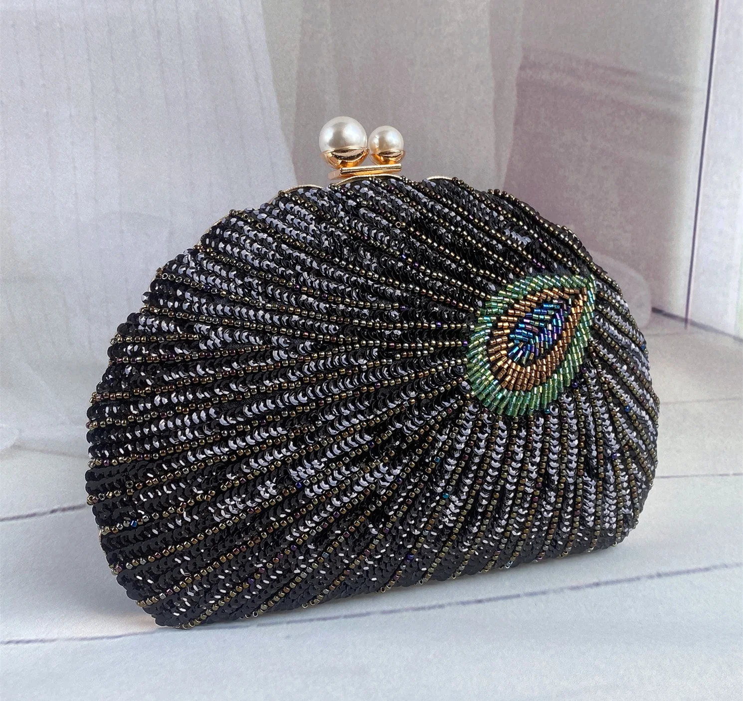 Vintage Fashion Handmade Sequin Beading Peacock Evening Bags For Women Wedding Party Handbags Clutches Shoulder Crossbody Bag