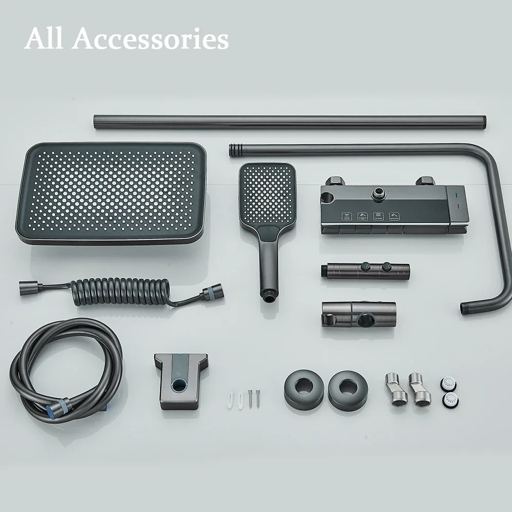 Grey Piano Digital Bathroom Shower System Set Quality Brass Hot Cold Bathroom Faucets Bathroom Accessories Digital Shower Set