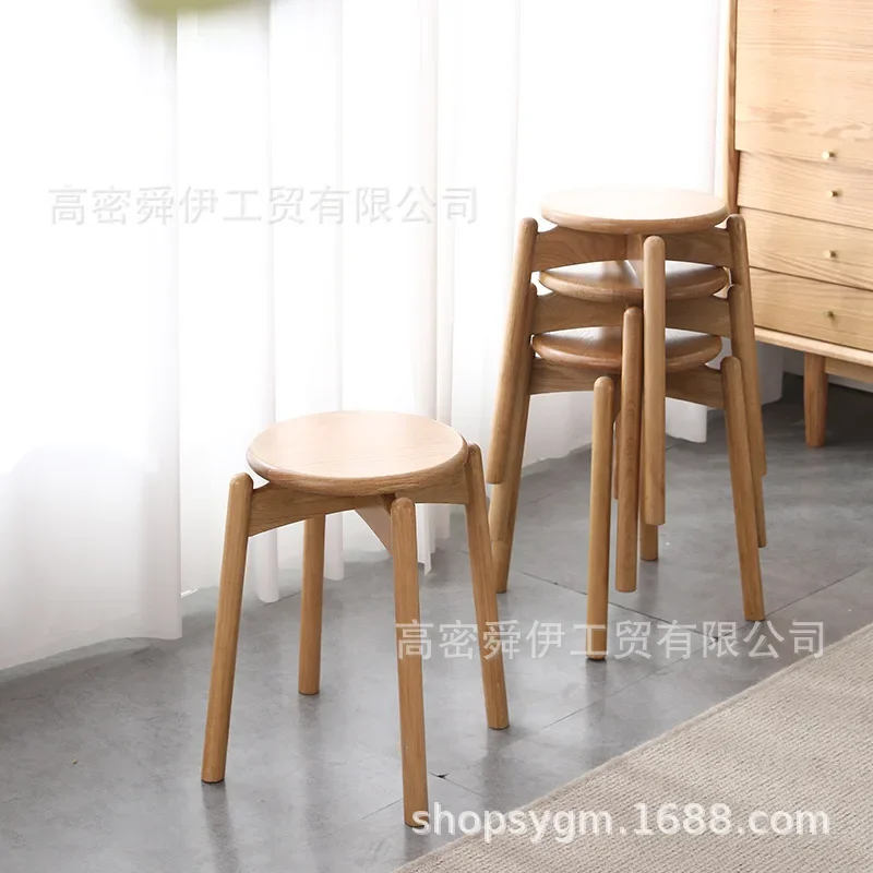 Nordic simple furniture solid wood stool dining room living room home round leisure bedroom simple oak makeup stool