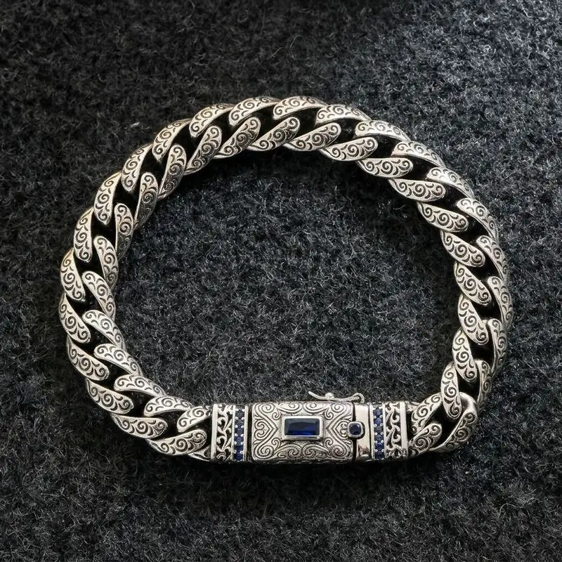 Classic jewelry trendy Thai silver personalized Tang-style pattern stylish men's retro bracelet