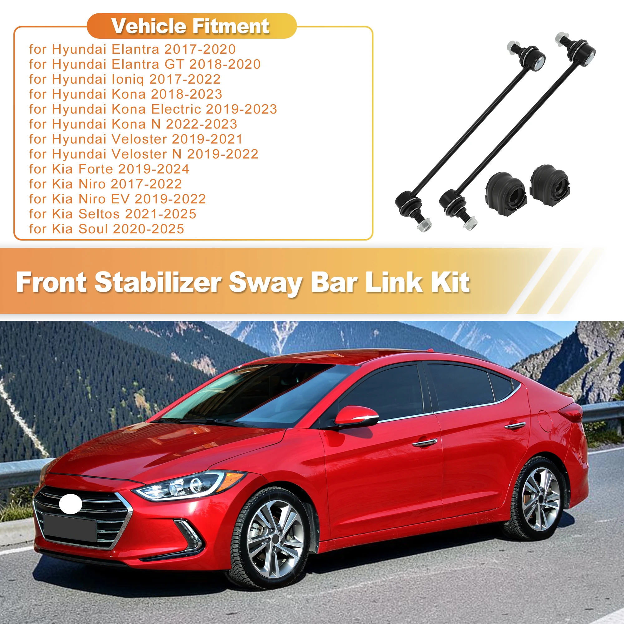 Uxcell 1 Set Front Sway Bar Links With Bushings for Hyundai Elantra Kona 2017-2022 for Kia Forte Niro Seltos 2019-2024 K750890