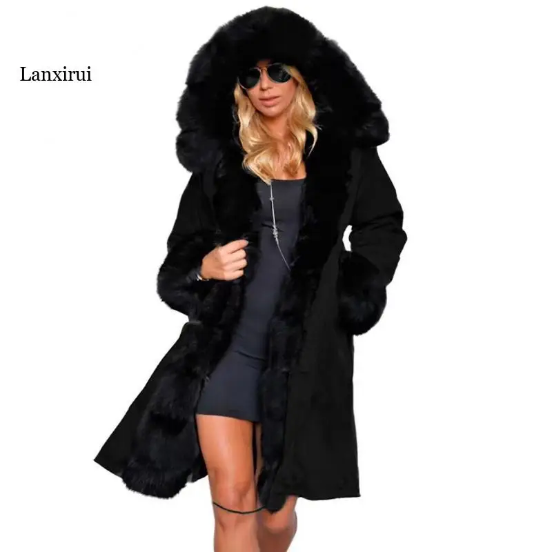 Lanxirui parka women Coats luxurious Large fur collar hooded coat warm Fox fur liner parkas long winter jacket top quality