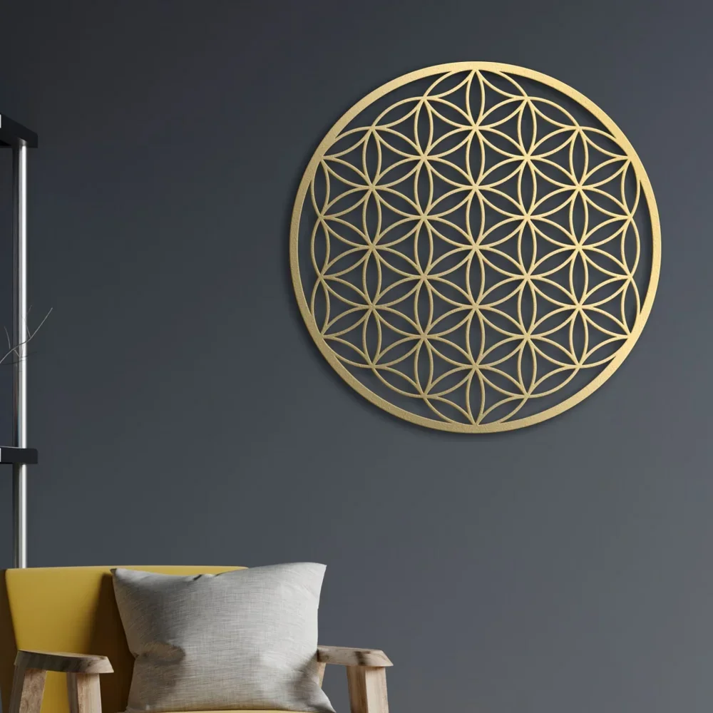 CIFBUY Flower Of Life Metal Wall Art, Iron Decor For Bedroom Living Room Above Couch, Unique Home Decoration Hanging Sign