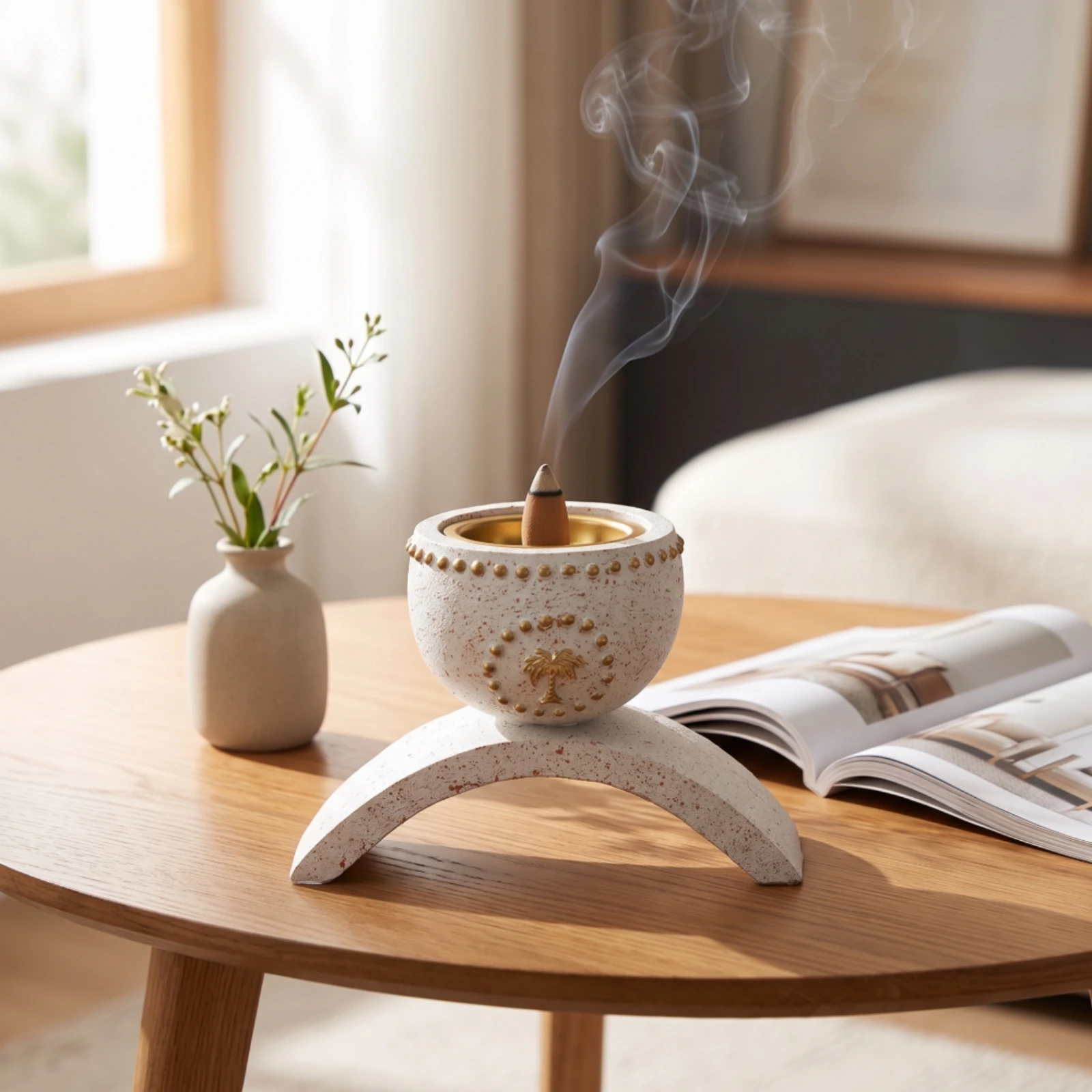 Resin Incense Burner with Metal Bowl Speckled Arched Incense Holder Censer Decorative Decor Easy to Clean for Meditation
