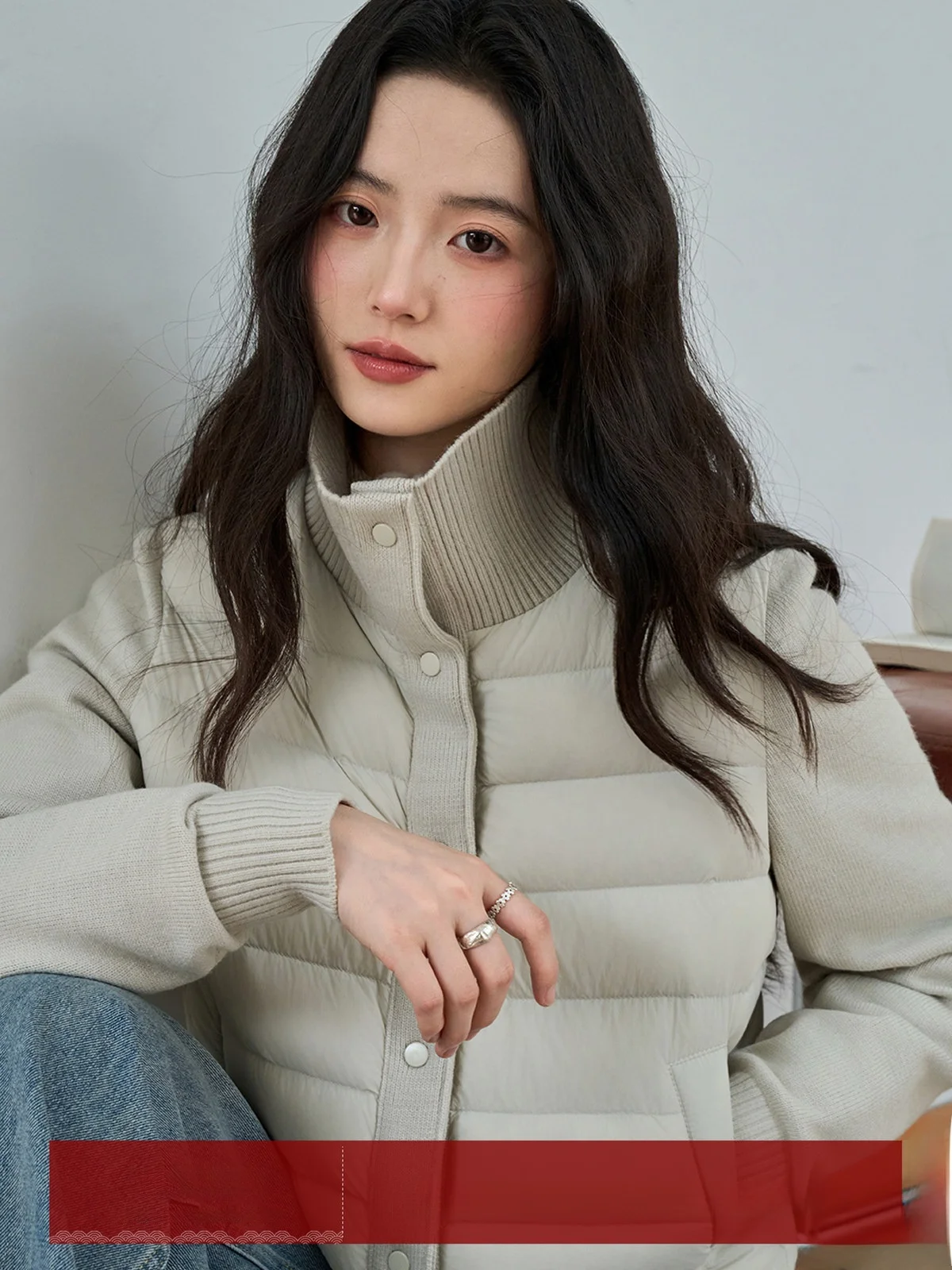 

Женская теплая зимняя куртка MoZa ey с вязаными вставками и наполнителем из пуха, прямого кроя, в корейском стиле, с длинными рукавами