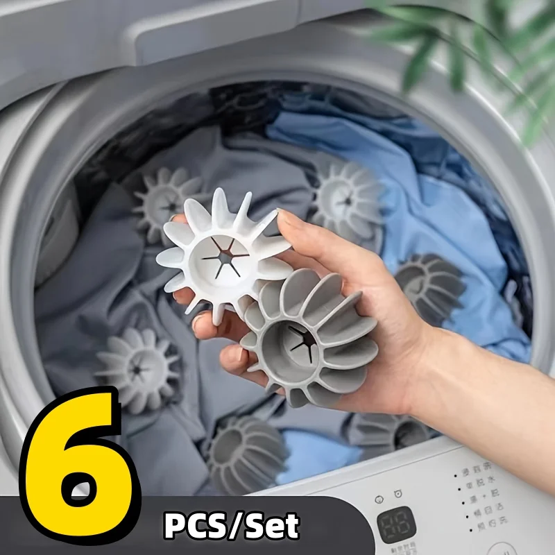 6PCS Silikon Wäsche Bälle Grau Weiß Wiederverwendbare Nicht Elektrische Waschmaschine Trockner Energiesparende Anti Verwicklung Tiefen Sauber Kleidung Weichspüler