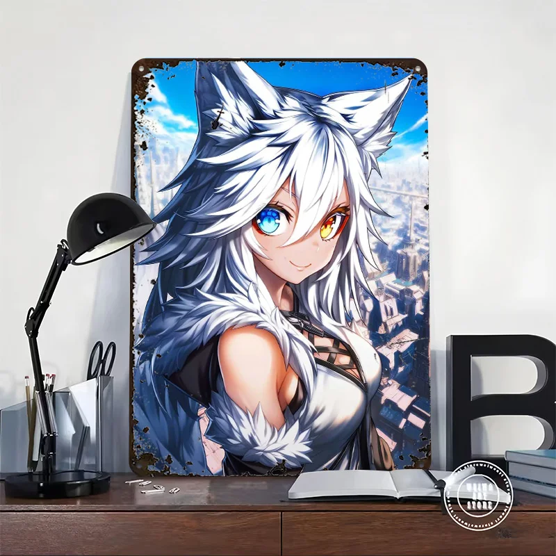 القطب الشمالي Foxgirl في المدينة الألعاب ملصق معدني ديكور المنزل المرآب علامات معدنية مخصصة من الألومنيوم لديكور جدار الفن