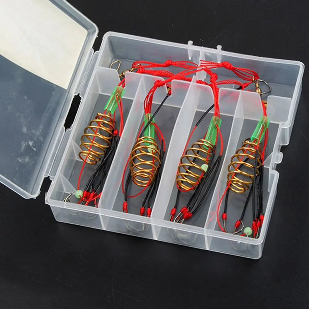 4Pcs/Lot Explosion Fishing Hook 6#-13# Fishing Lure Bait Trap Feeder Cage Fishing Hook with Stainless Steel Springs