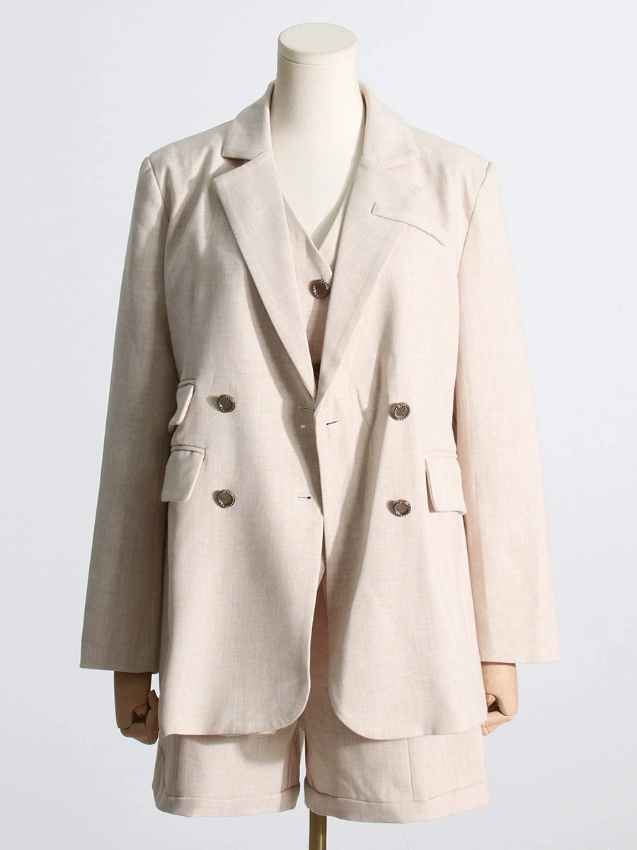 

2025 summer new simple temperament long-sleeved suit jacket vest suit pants suit women's professional wear-GZXX915