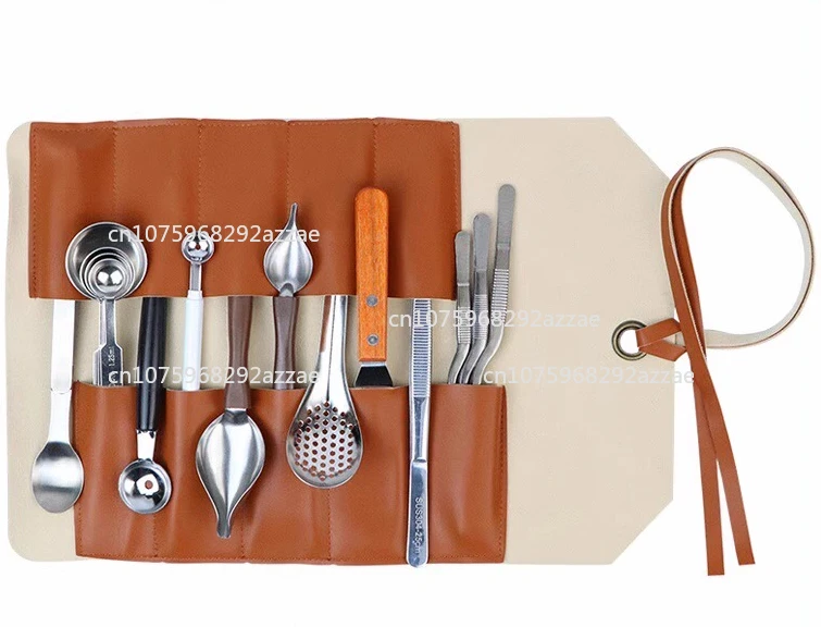 

Tool Set Plate Tweezers Sauce Drawing Spoon Leather Storage Bag Molecular Cooking Stainless Steel Spatula