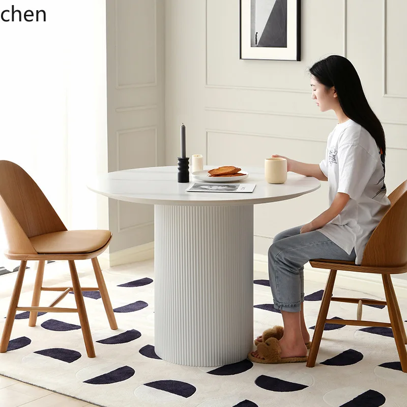 

HYS Minimalist Rock Plate Dining Table Round Iron Art Combination White Dining Table