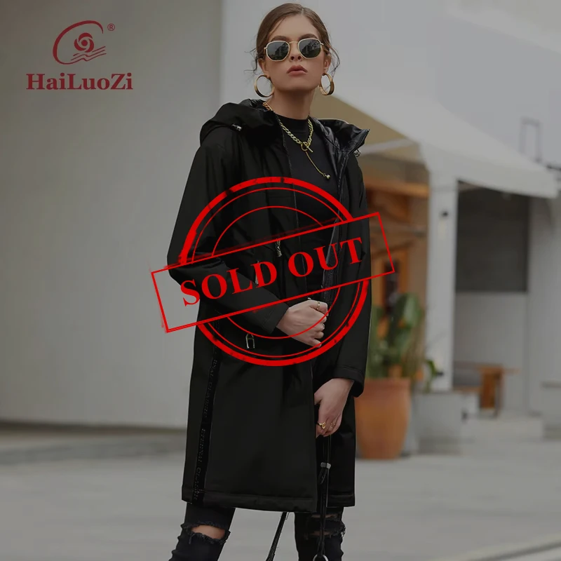 HaiLuoZi 2022 Long  Simple Spring Women Coat Fashion Soild Color Warm Women\'s  Jacket Female Hooded Elegant Windproo Parkas 7863