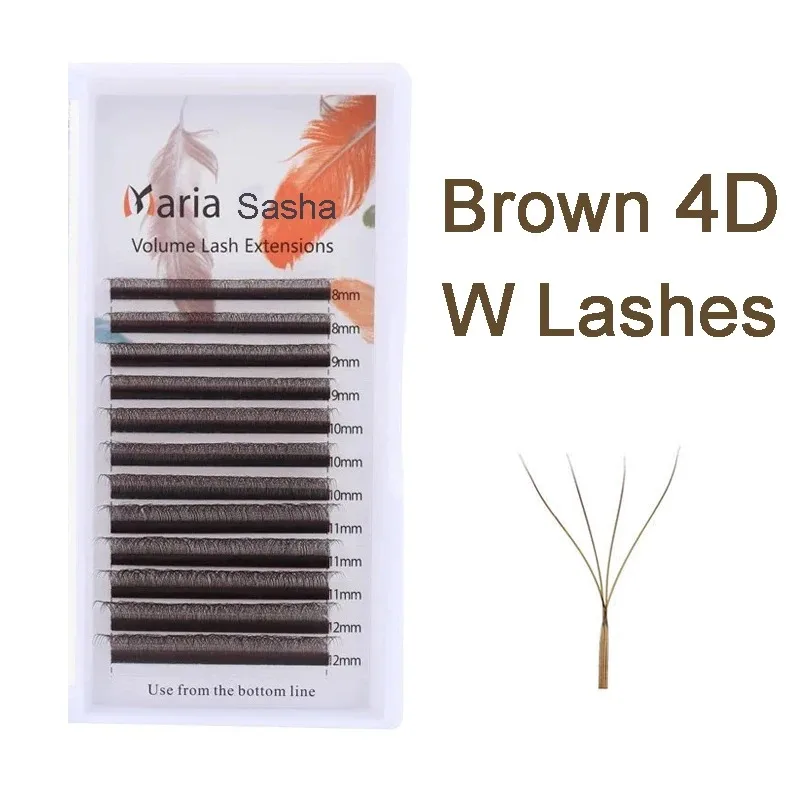 MARIA Brown 4D W Forma Tipo Cílios Individuais Extensão de Cílios Coloridos Naturalmente Macio Real Preto Mink Pré-fabricados Ventiladores de Volume