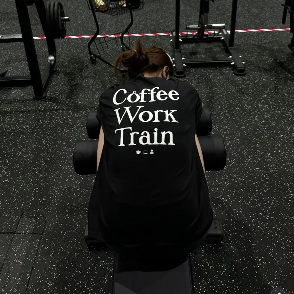 Coffee Work Train Letters Printing Female Positive T Shirts Summer Navy Short Sleeve Cotton Tops Ins Fashion Casual Tees