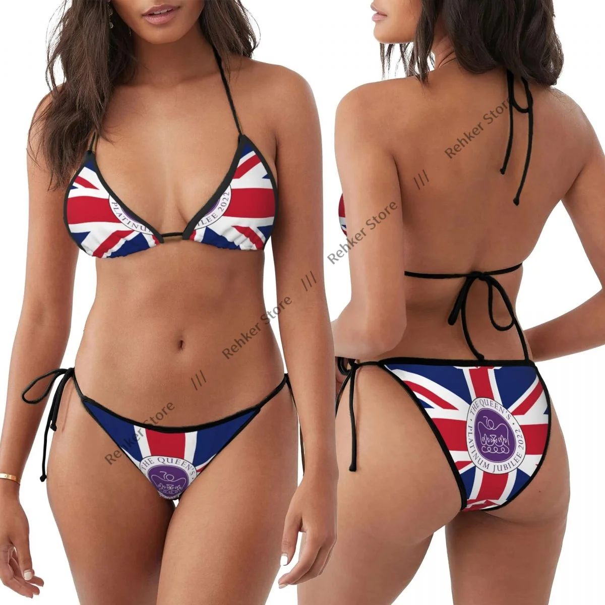 

Sexy Bikini Women Swimsuit Two Piece Swimwear Elizabeth II Flag Bathing Suit Beachwear
