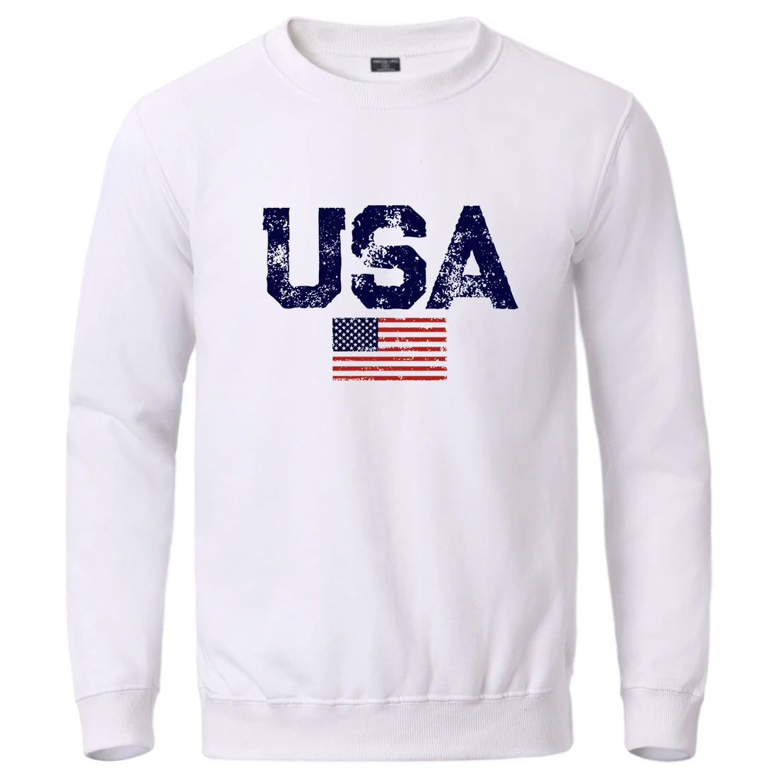 Usa Letters American Flag Stars And Stripes Man Sweatshirt Fashion Warm Pullovers Street Crewneck Streetwear Autumn Warmmale Top