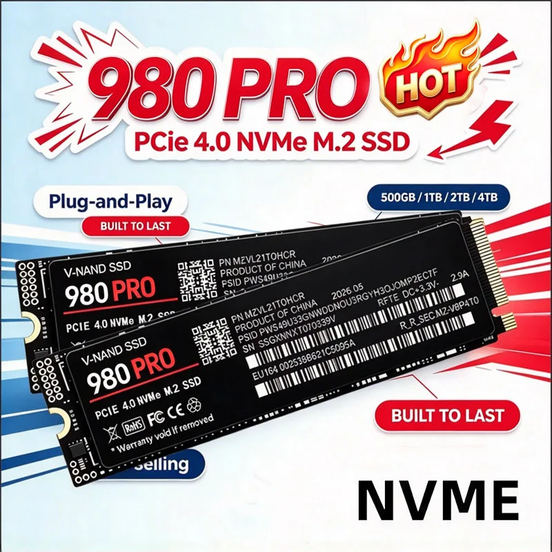 SSD interno 980Pro da 2 TB, interfaccia M.2 NVMe PCIe 4.0, per PS5, laptop da gaming e PC desktop, ideale per l'aggiornamento.
