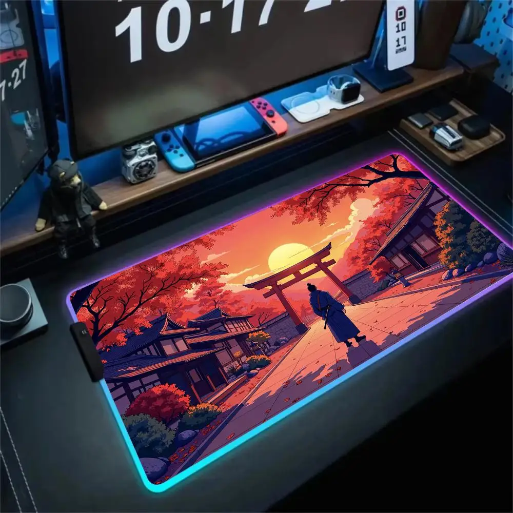 

RGB коврик для мыши Digital Art японский храм светодиодный игровой коврик резиновый противоскользящий настольный коврик геймер аксессуары для ПК игровая клавиатура коврик для мыши