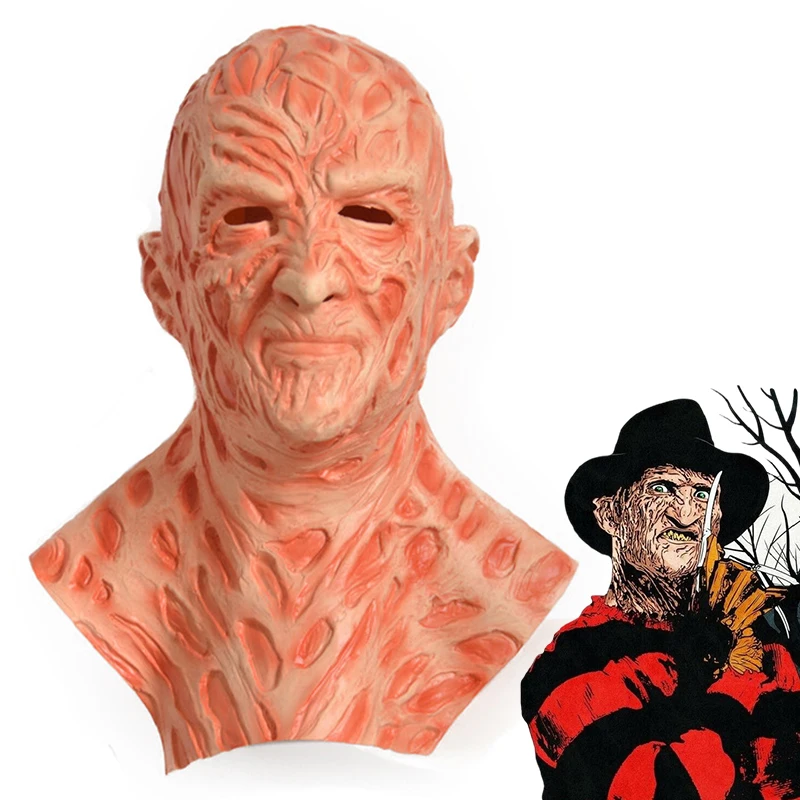 Horror Movie Freddy Krueger Cosplay Mask Gloves Latex Masks Head Hood Headgear Adult Unisex Halloween Prop