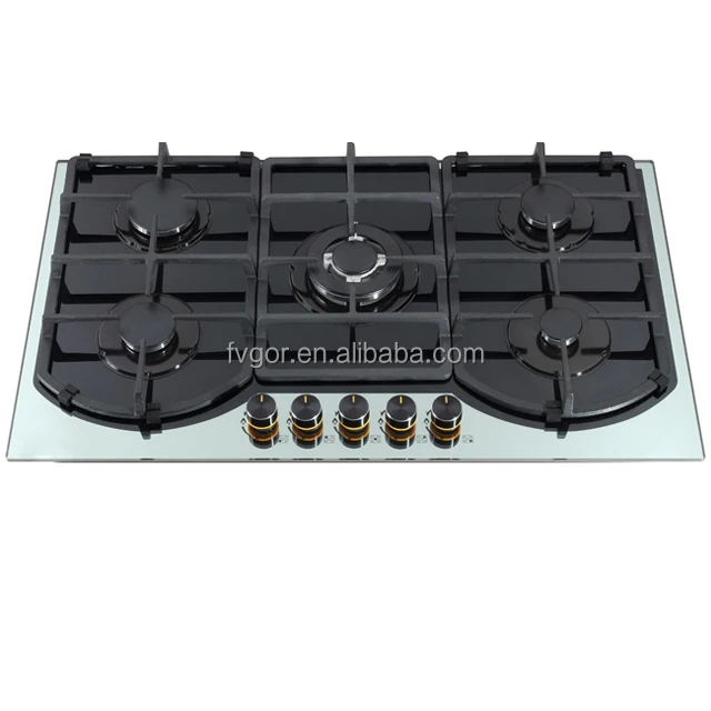 Tempered Glass Panel 36 Inch 5 Burner Built-in Gas Stove Electronic Ignition Battery Operated Class Energy Household Use
