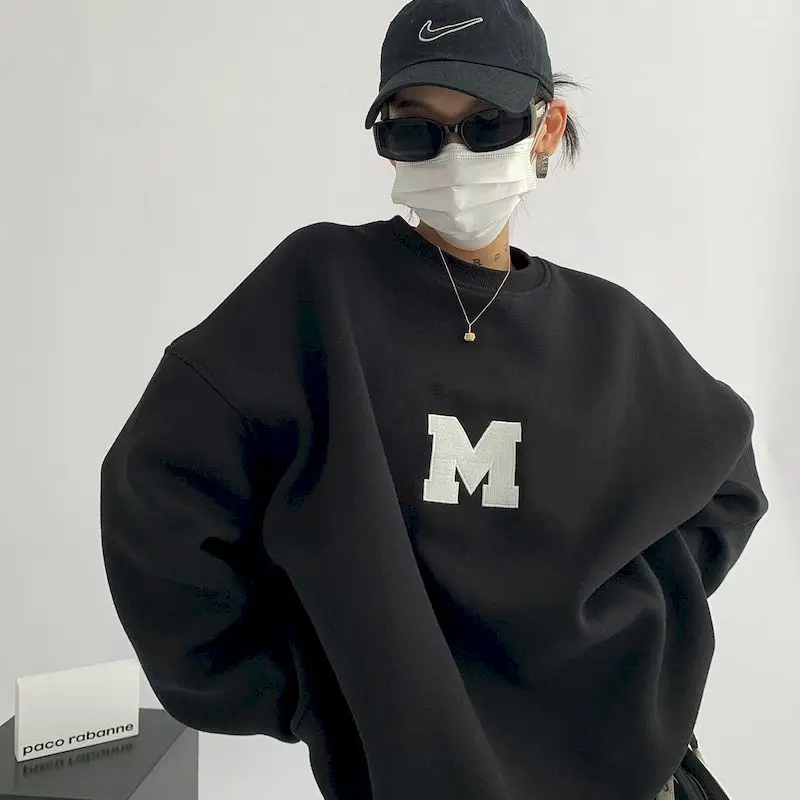 女性用ハイストリートレタープリントスウェットシャツ、長袖パーカー、原宿プルオーバー、カジュアルkpopトップス、韓国ファッション、2024