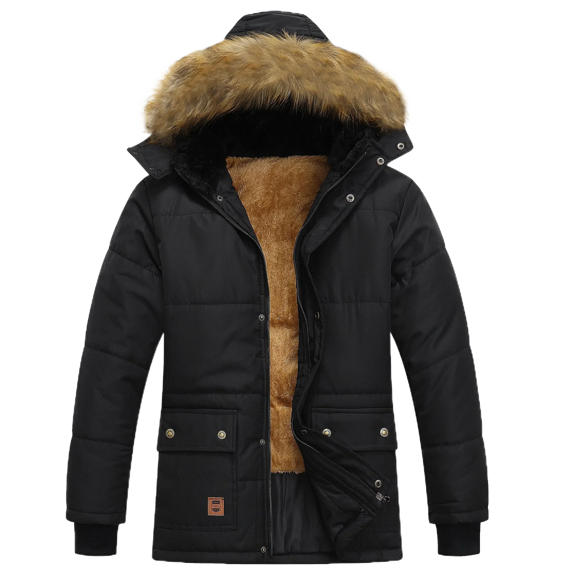 

Men Waterproof Hooded Parka Jacket Thickened Coat Fashion Warm Thick Fleece Parkas Winter Men Casual Padded Parkas Warm Clothes