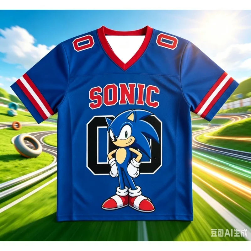2026 Trendy Latest Kids/Adult Personalized Football Shirt Summer V-neck Sports T-shirt Sonic Cosplay Clothing Football T-shirt