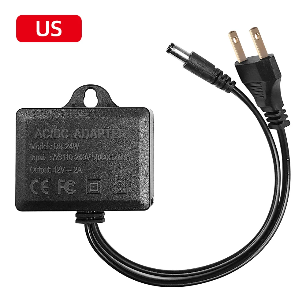 12V 2A AC DC CCTV Camera Power Adapter Waterproof Outdoor Power Supply EU US Plug Charger For Security Cameras